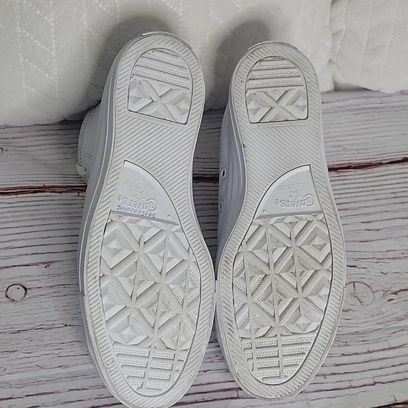 Converse All Star White Leather High Top Sneakers Women's Size 8 - Picture 6 of 11